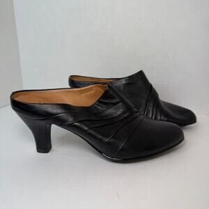 Sofft Women's Slip On Open Back Leather Pointed Toe Heeled Mules Black Size 8